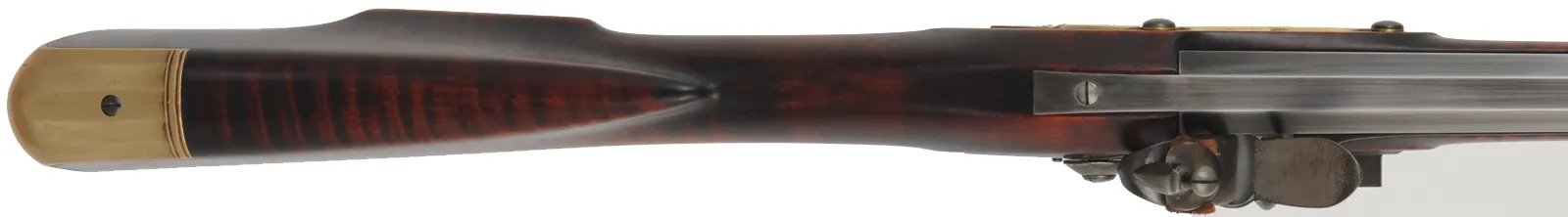 Colonial Longrifle,
.58 caliber,  43-1/2" swamped barrel, 
round faced flintlock, curly maple, brass,
new, unfired