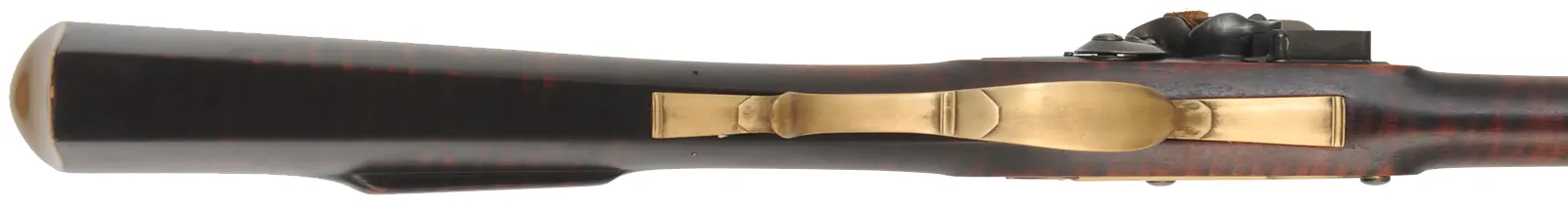 Colonial Longrifle,
.58 caliber,  43-1/2" swamped barrel, 
round faced flintlock, curly maple, brass,
new, unfired