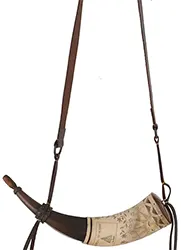 Powder Horn,
13", scrimshaw stalwart motto,
adjustable leather strap