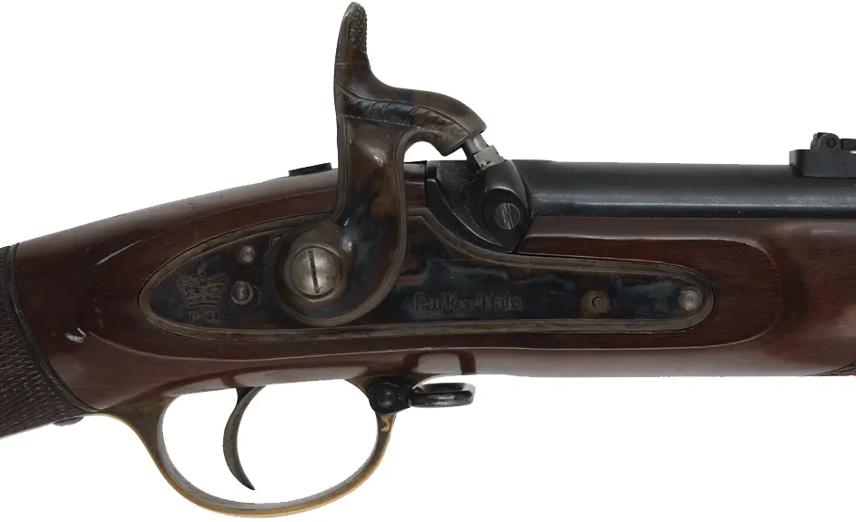 Parker Hale Whitworth Rifle,
.451 caliber hex bore, 36" barrel,
percussion, walnut, brass, 
used, with accessories, by Parker Hale, England