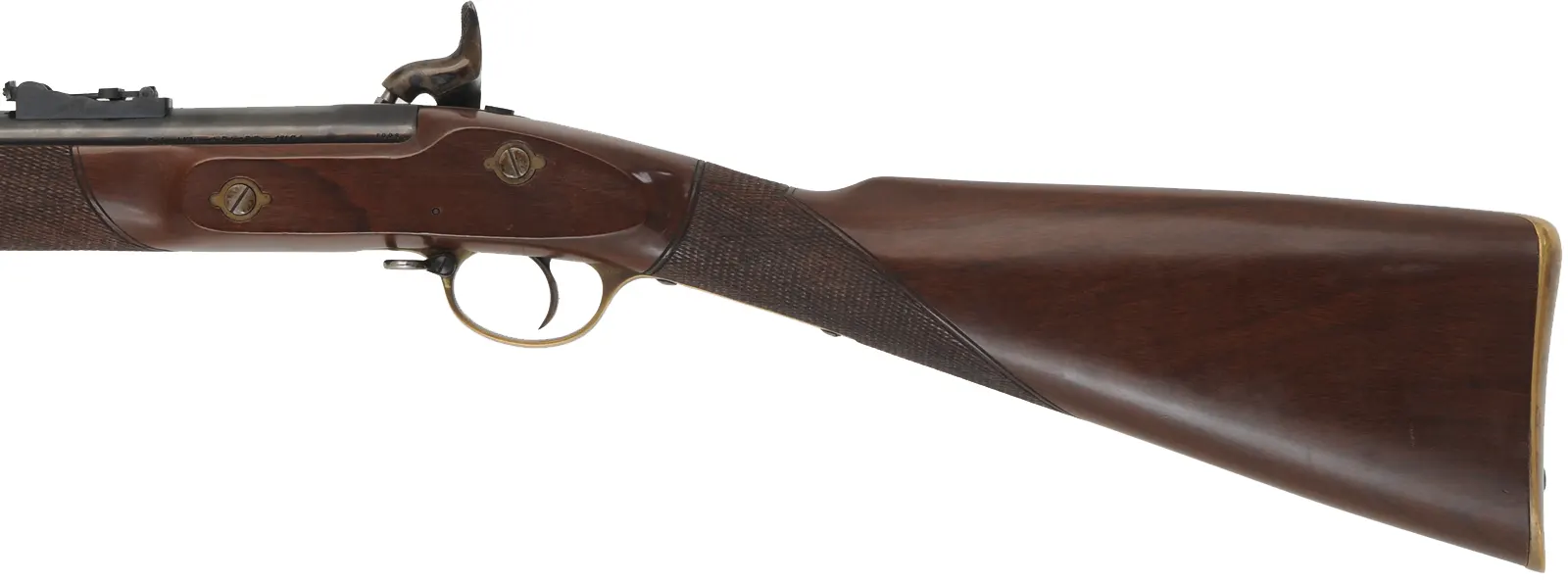 Parker Hale Whitworth Rifle,
.451 caliber hex bore, 36" barrel,
percussion, walnut, brass, 
used, with accessories, by Parker Hale, England