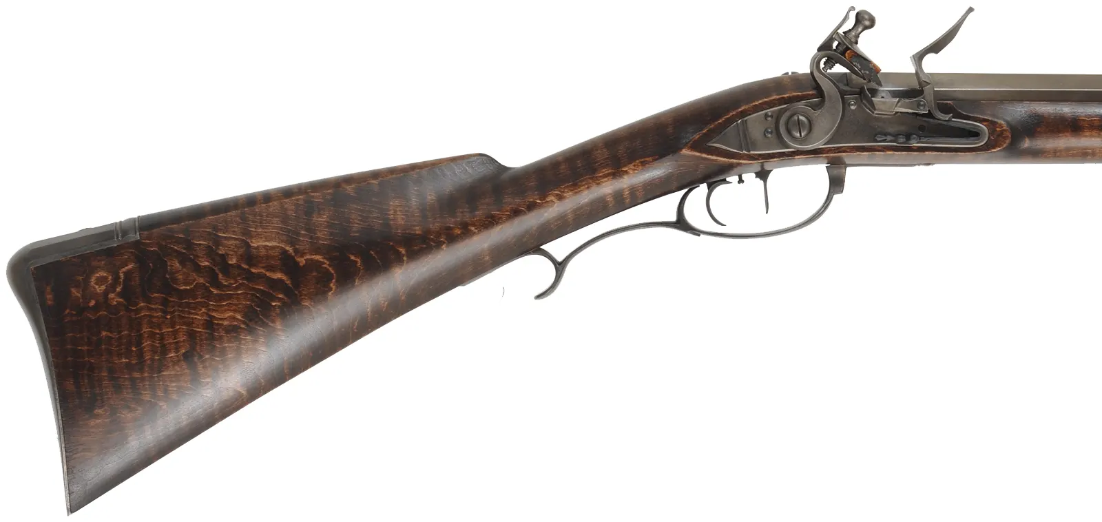 Virginia longrifle,
.54 caliber, 44" Rice swamped octagon barrel,
D. Johnson flintlock, maple, iron trim,
used, signed by L. Haarer