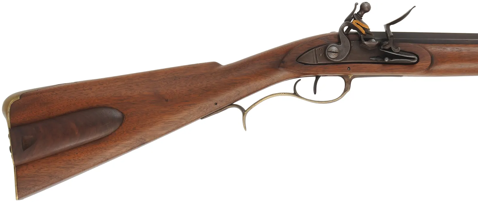 Berks County, Pennsylvania Fowler,
20 gauge 39-3/4" octagon-to-round barrel,
walnut, brass, sliding wood patchbox,
used, by B. Cowie