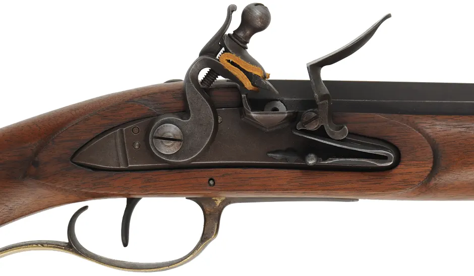 Berks County, Pennsylvania Fowler,
20 gauge 39-3/4" octagon-to-round barrel,
walnut, brass, sliding wood patchbox,
used, by B. Cowie