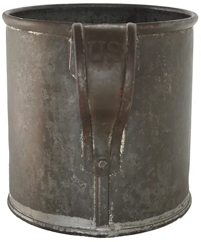 Antique US Army M1874 Tin Mess Cup
U.S. marked on handle
4-1/8" tall by 4" diameter
