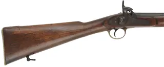 Antique Contract Musketoon,
.577 caliber, 22" barrel,
beech, brass, blued, 
percussion lock marked Barnett London
