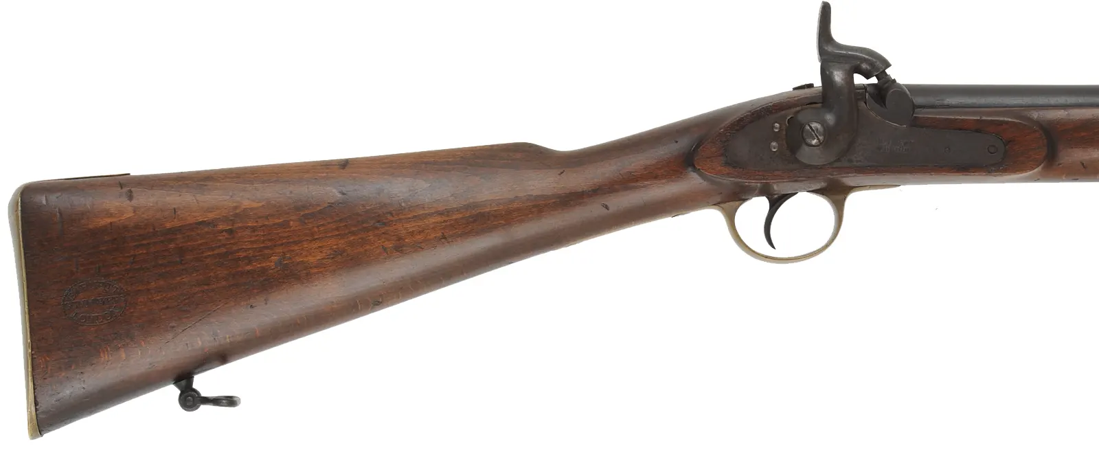Antique Contract Musketoon,
.577 caliber, 22" barrel,
beech, brass, blued, 
percussion lock marked Barnett London