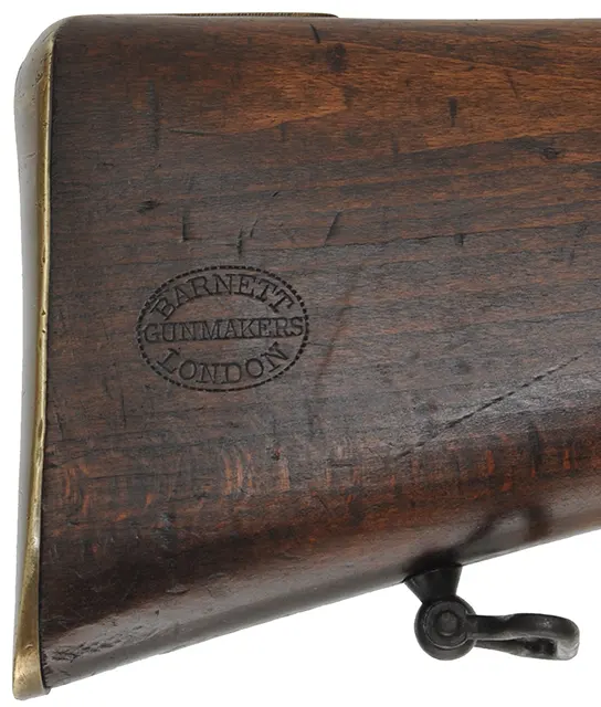 Antique Contract Musketoon,
.577 caliber, 22" barrel,
beech, brass, blued, 
percussion lock marked Barnett London