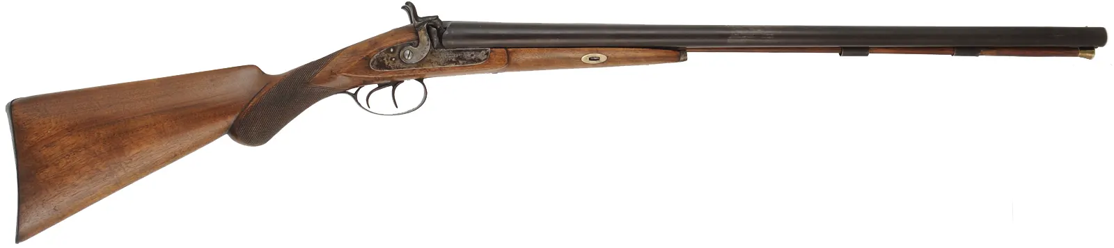 Double Barrel Shotgun,
11 gauge, 28" barrels,
front action percussion locks, pistol grip, walnut,
marked W. Richards