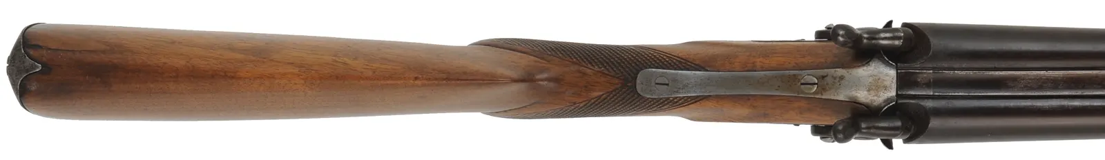 Double Barrel Shotgun,
11 gauge, 28" barrels,
front action percussion locks, pistol grip, walnut,
marked W. Richards