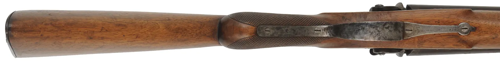Double Barrel Shotgun,
11 gauge, 28" barrels,
front action percussion locks, pistol grip, walnut,
marked W. Richards