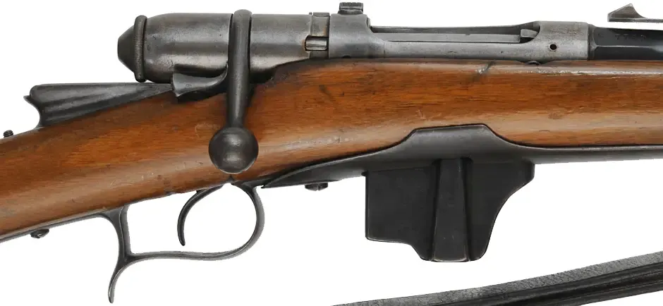 Italian Vetterli- Vitali Model 1870/87 Bolt Action Rifle,
caliber 10.35 x 47R mm centerfire, 34" barrel,
walnut, missing cleaning rod, sling & bayonet, antique 