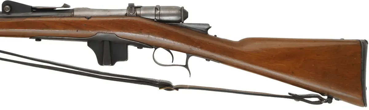 Italian Vetterli- Vitali Model 1870/87 Bolt Action Rifle,
caliber 10.35 x 47R mm centerfire, 34" barrel,
walnut, missing cleaning rod, sling & bayonet, antique 