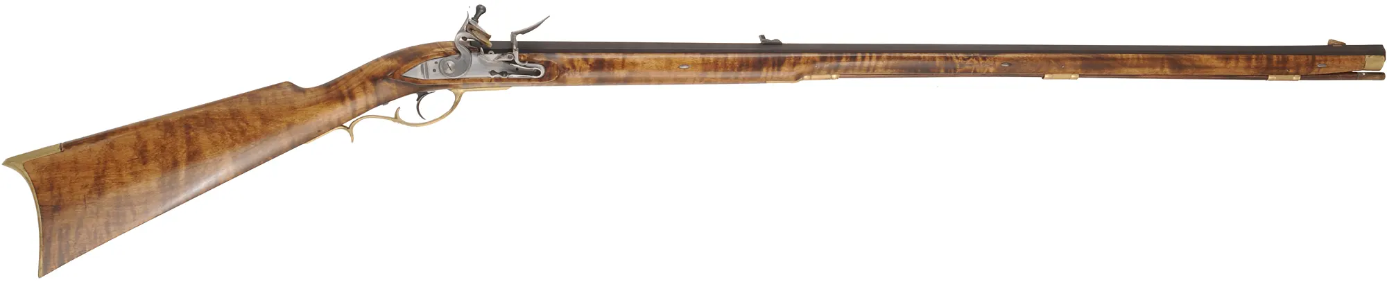 Pennsylvania Longrifle,
.50 caliber, 38" Rice swamped barrel,
L&R flintlock, curly maple, brass trim, used