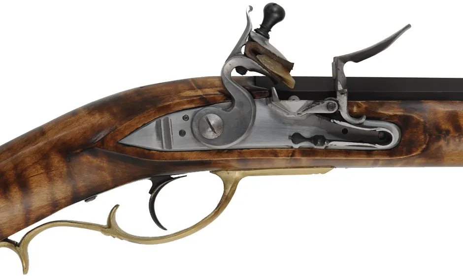 Pennsylvania Longrifle,
.50 caliber, 38" Rice swamped barrel,
L&R flintlock, curly maple, brass trim, used