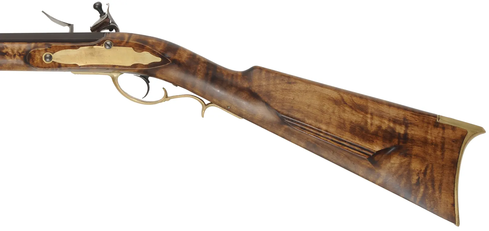 Pennsylvania Longrifle,
.50 caliber, 38" Rice swamped barrel,
L&R flintlock, curly maple, brass trim, used