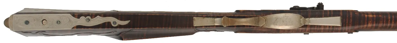 Bedford County Longrifle,
.45 caliber, 42" De Haas barrel,
L&R percussion lock, curly maple, nickel silver trim,
used, signed by D. Antkioak