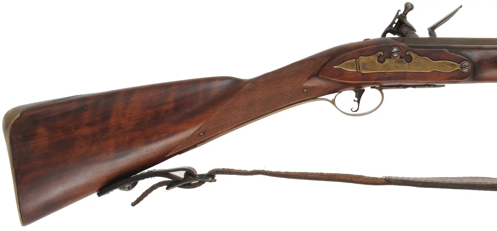 Left Hand New England Fowler, 
20 gauge turkey choke, 38" octagon to round barrel,
L&R Queen Anne flintlock, checkered cherry, brass 
used, marked B. Barrows