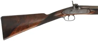 Antique English Fowling Gun
15 gauge, 27-5/8" tapered round barrel, 
percussion, checkered walnut, iron,
by I. Hollis & Sons