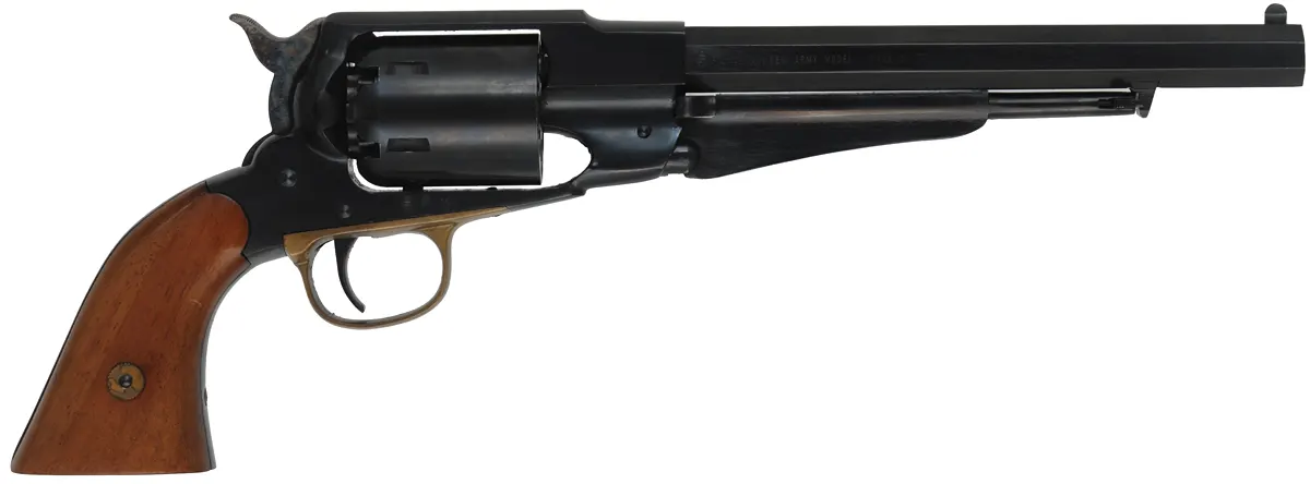 1858 Remington New Model Army Revolver,
.44 caliber, 8" barrel, 
percussion, blued steel frame, with holster,
used, by Euroarms