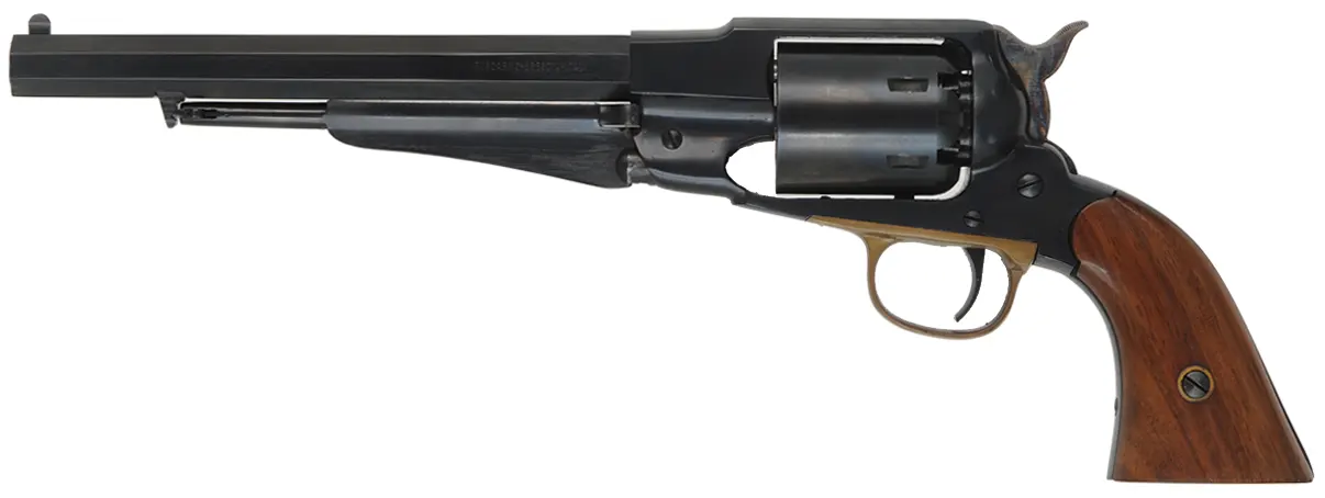 1858 Remington New Model Army Revolver,
.44 caliber, 8" barrel, 
percussion, blued steel frame, with holster,
used, by Euroarms
