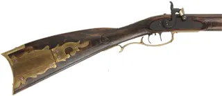 Pennsylvania Longrifle
.36 caliber, 42" Green Mountain barrel,
L&R percussion lock, maple, brass, engraved, used