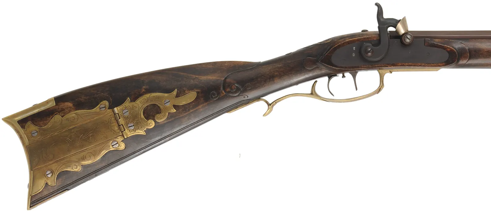 Pennsylvania Longrifle
.36 caliber, 42" Green Mountain barrel,
L&R percussion lock, maple, brass, engraved, used