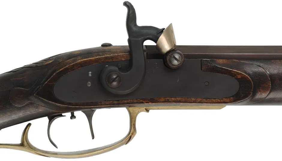 Pennsylvania Longrifle
.36 caliber, 42" Green Mountain barrel,
L&R percussion lock, maple, brass, engraved, used