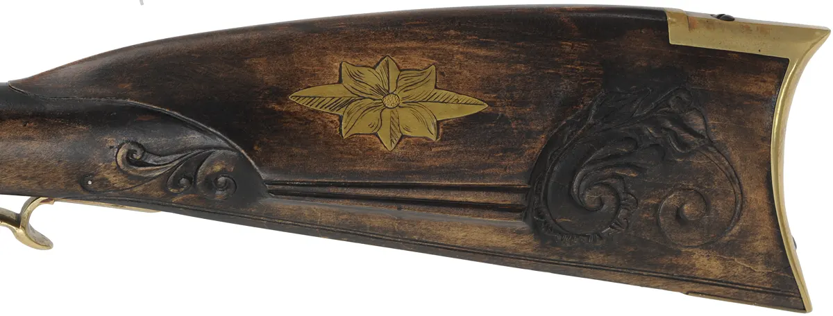 Pennsylvania Longrifle
.36 caliber, 42" Green Mountain barrel,
L&R percussion lock, maple, brass, engraved, used
