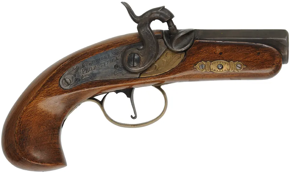 Philadelphia Derringer,
.45 caliber, 2-3/8" barrel, 
brass trim, assembled from a kit, used,
by Jukar