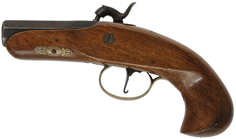 Philadelphia Derringer,
.45 caliber, 2-3/8" barrel, 
brass trim, assembled from a kit, used,
by Jukar