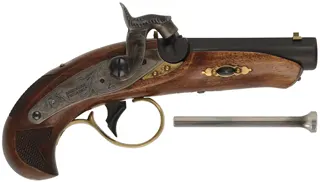 Philadelphia Derringer,
.45 caliber, 2-1/2" barrel,
percussion, walnut, brass trim, 
as-new, by Davide Pedersoli & Co.