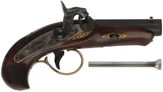 Philadelphia Derringer,
.45 caliber, 2-1/2" barrel,
percussion, walnut, brass trim, 
as-new, by Davide Pedersoli & Co.
