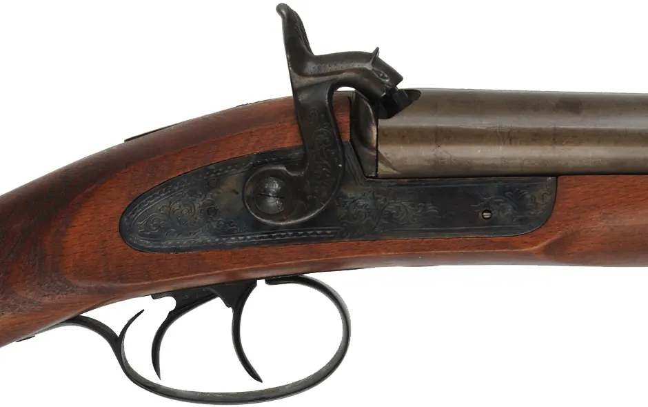 Navy Arms Double Shotgun,
12 gauge, 28" barrels,
percussion, beech, 
used, from a kit manufactured by Pietta