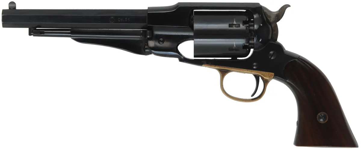 1858 Remington Police Revolver,
.36 caliber, 6-1/2" barrel,
percussion, blued steel, used, 
by A. Uberti for Lyman