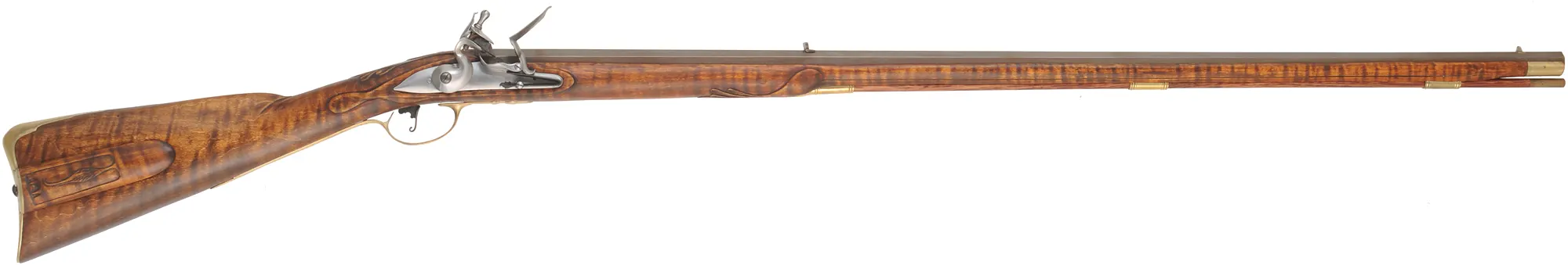 Virginia Longrifle,
.50 caliber, 42" Rice swamped barrel,
flintlock, curly maple, brass trim,
new, by Thom Frazier
