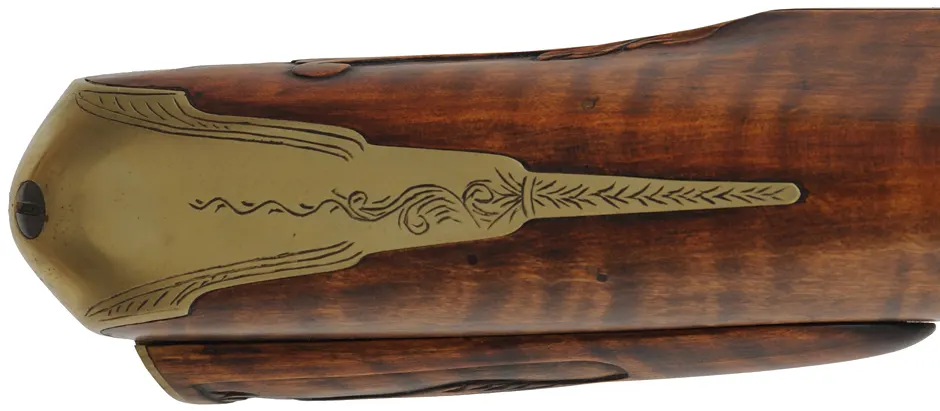 Virginia Longrifle,
.50 caliber, 42" Rice swamped barrel,
flintlock, curly maple, brass trim,
new, by Thom Frazier