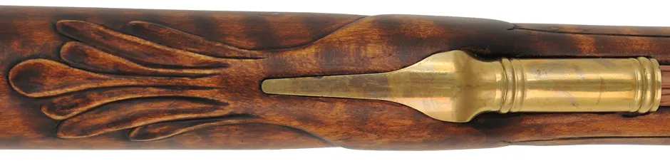 Virginia Longrifle,
.50 caliber, 42" Rice swamped barrel,
flintlock, curly maple, brass trim,
new, by Thom Frazier