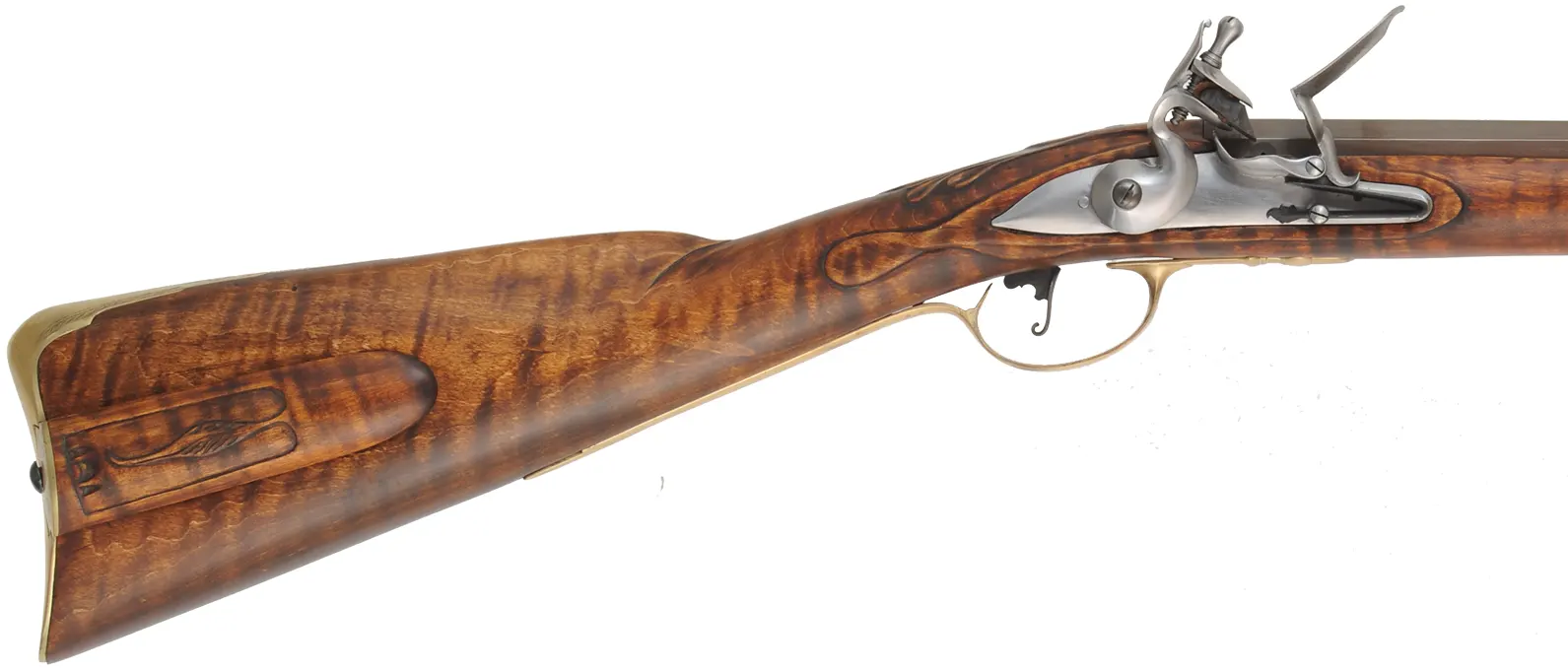 Virginia Longrifle,
.50 caliber, 42" Rice swamped barrel,
flintlock, curly maple, brass trim,
new, by Thom Frazier
