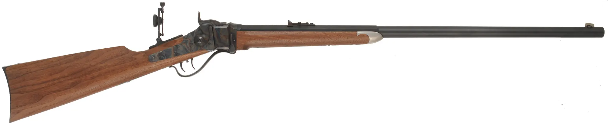 1874 Sharps No. 3 Sporting Rifle,
caliber .30-40 Krag, 30" octagon-to-round barrel, 
walnut, tang sight, used, by Shiloh Sharps