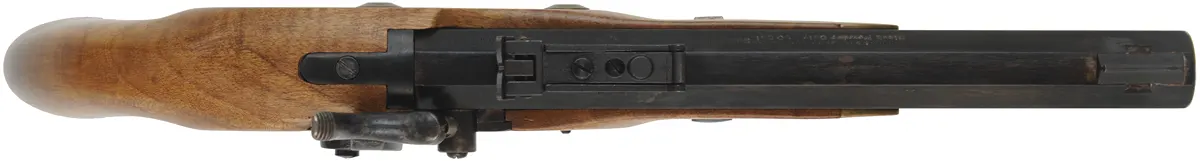 CVA Hawken Pistol,
.50 caliber, 10" barrel, 
beech, brass, percussion, used