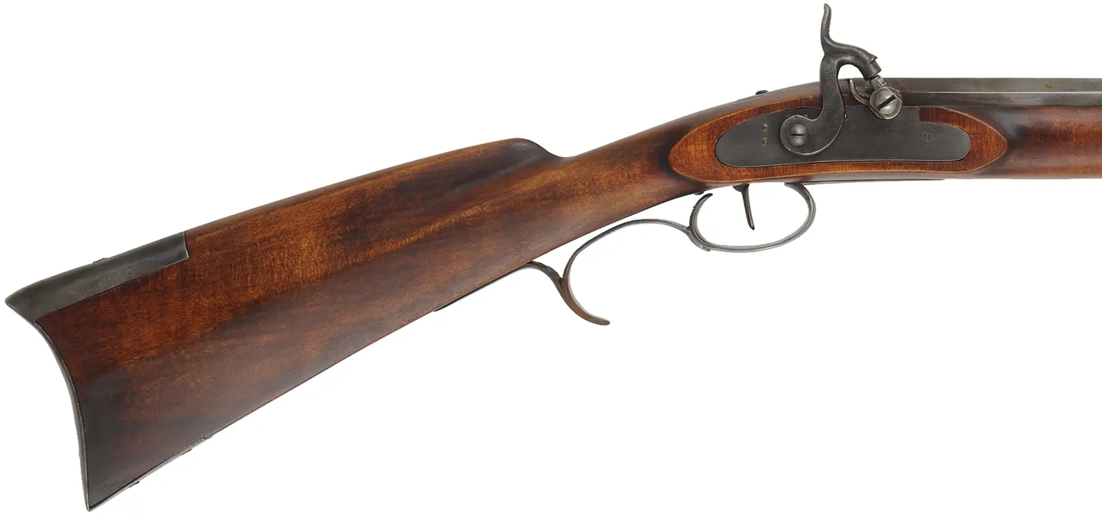 Fullstock Southern Mountain Rifle,
.45 caliber, 43" Rice swamped barrel,
L&R percussion lock,  maple, forged iron trim, 
used, by J. Donelson