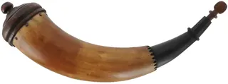 Powder Horn,
12-1/2",  turned base,
engrailed, paneled tip