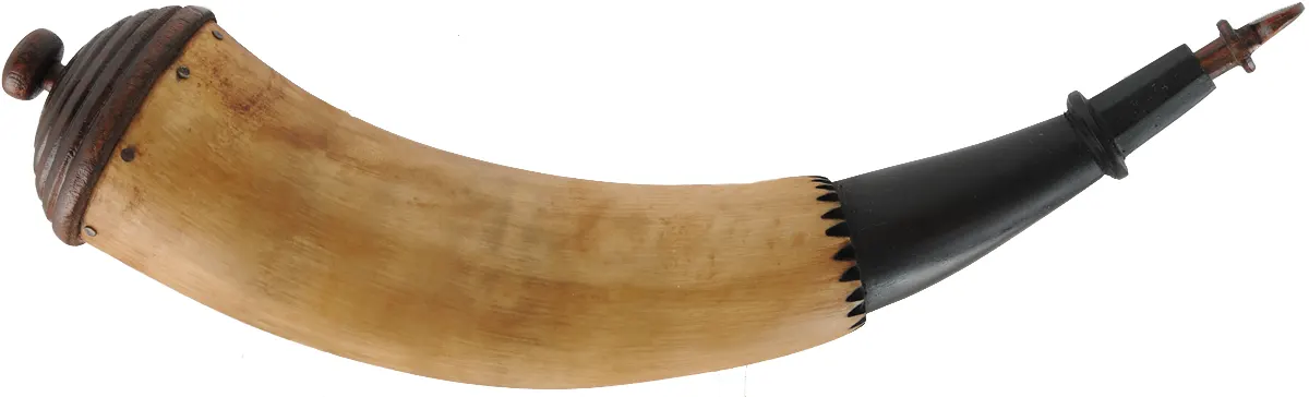 Powder Horn,
11-1/2", turned base,
engrailed, paneled tip