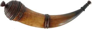 Powder Horn,
12-1/4", turned base,
paneled tip, two bands