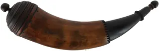 Powder Horn,
12-1/2", turned base,
engrailed, paneled tip