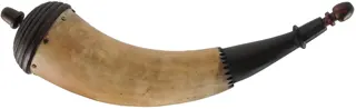 Powder Horn,
12-1/8", turned base,
engrailed, paneled tip
