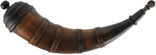 Banded Powder Horn,
13-1/2", turned base,
paneled tip, four bands