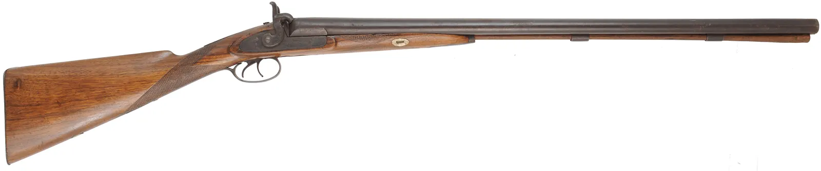 Relic ~ Antique Shotgun,
11 gauge, 29" barrels, 
walnut, iron, percussion, 
cracks, decorator use