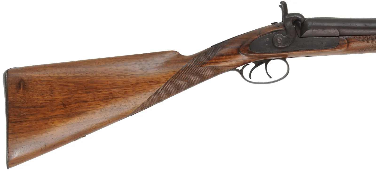 Relic ~ Antique Shotgun,
11 gauge, 29" barrels, 
walnut, iron, percussion, 
cracks, decorator use